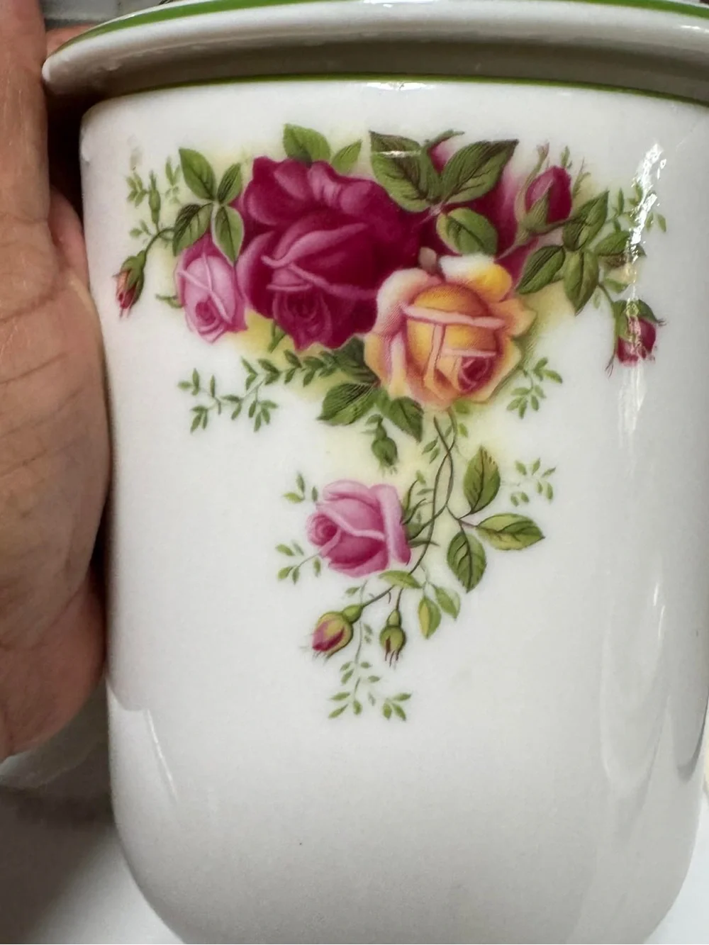 Royal Albert White Porcelain Canister Set with Pink and Yellow Rose Pattern